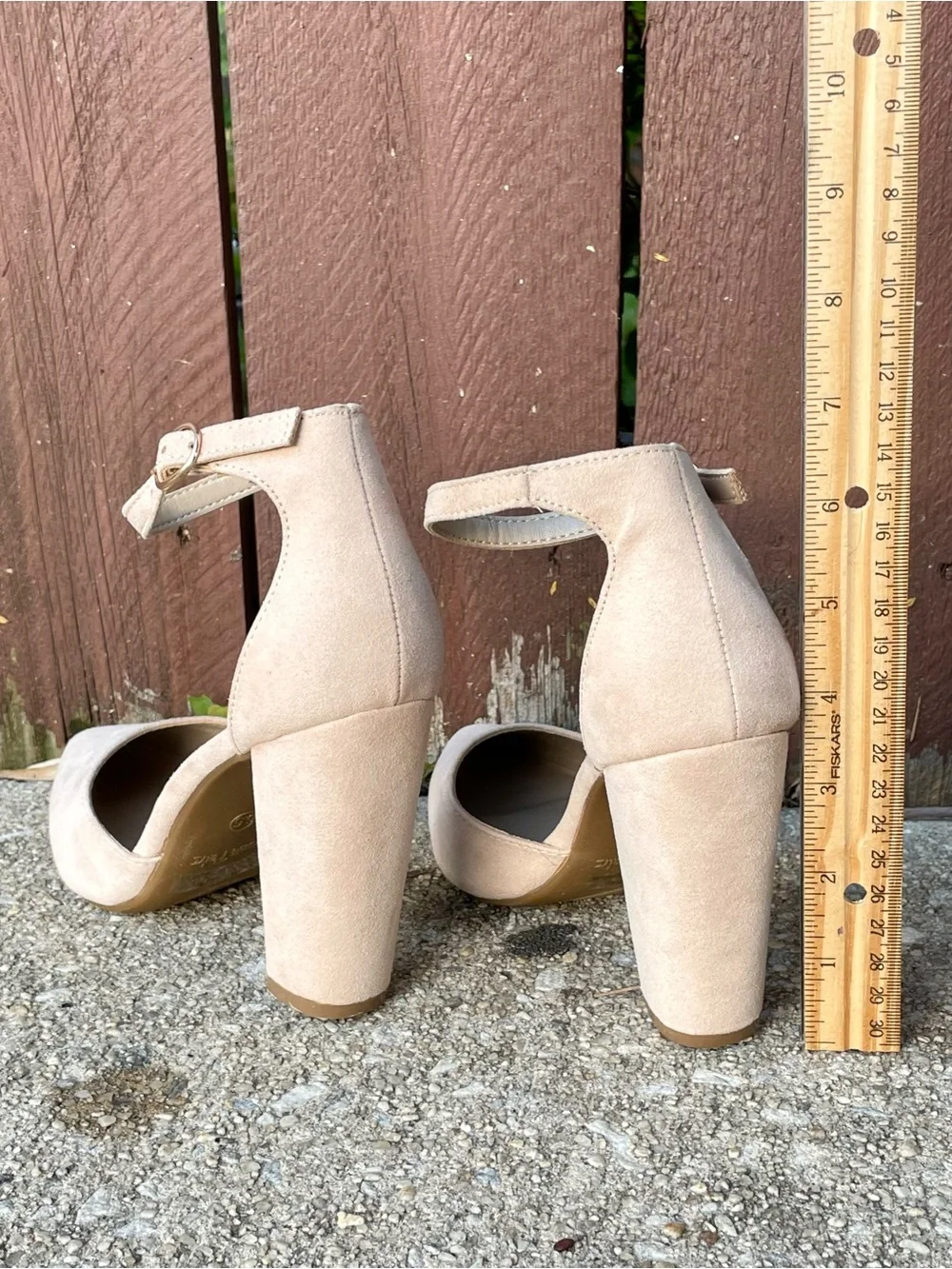 Ankle-Strap Pointed-Toe Chunky Platform Heels in Nude Beige Suede size 6.5 NWOT - Picture 8 of 10